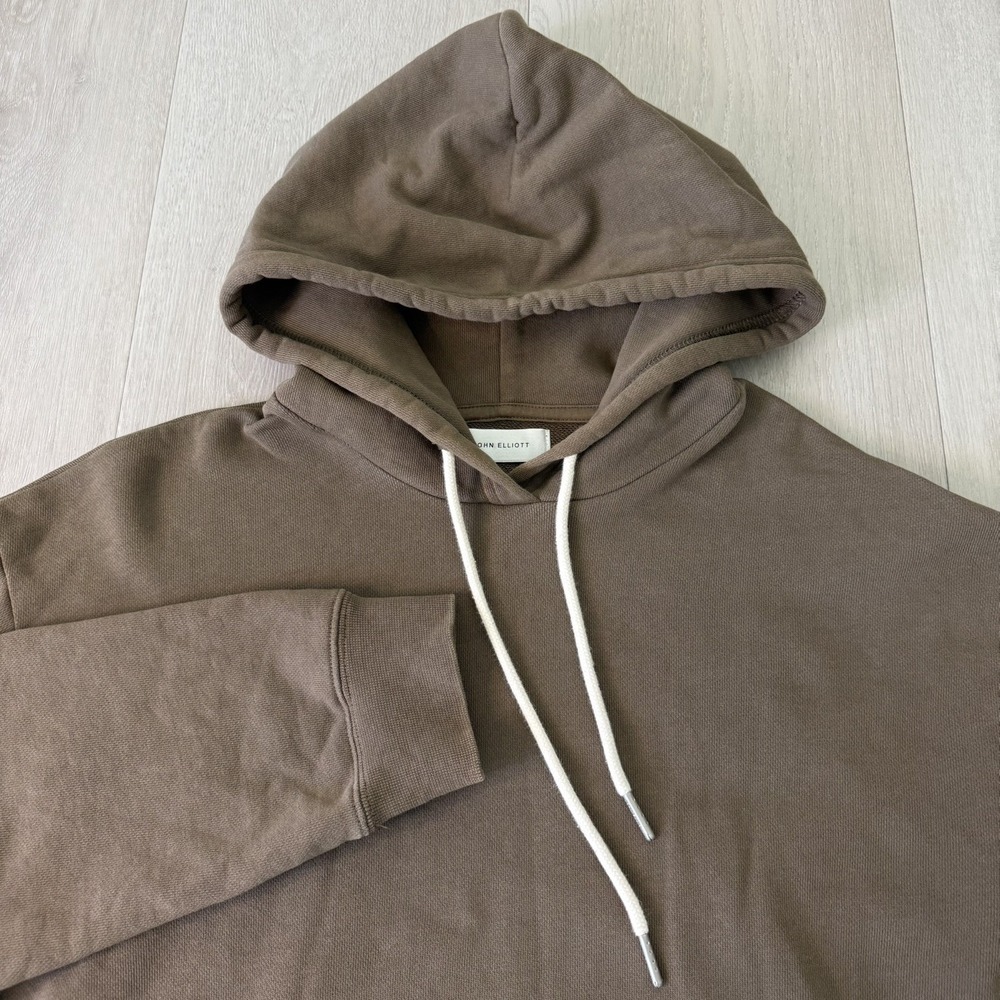 John Elliott Hoodie Mens Size 2 Medium Brown Sweatshirt Pullover USA Made Cotton